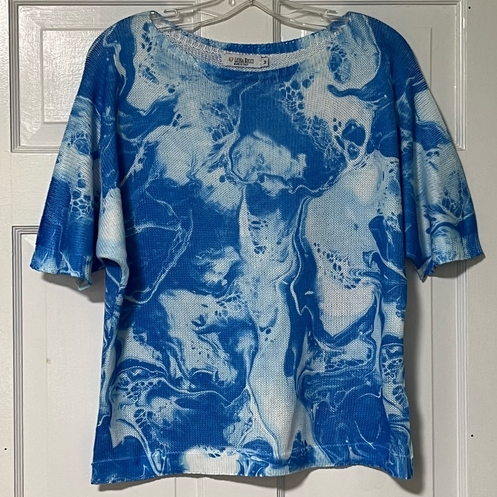 Luisa Ricci marble swirl lightweight short sleeve boat neck knit sweater top